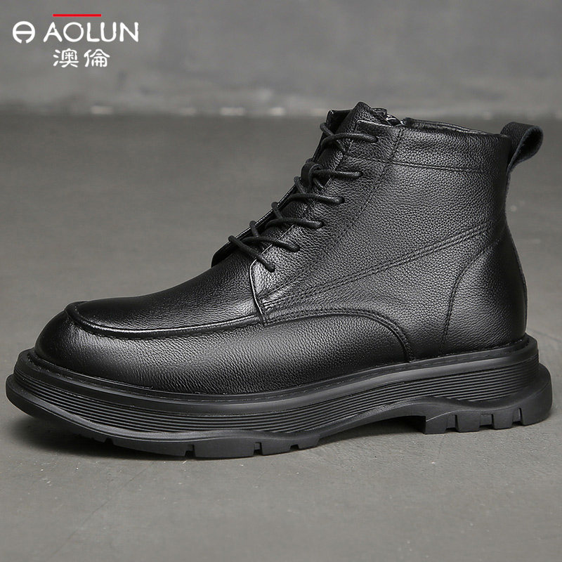 澳伦高帮皮鞋2021新款秋冬季真皮马丁靴中潮男马丁靴