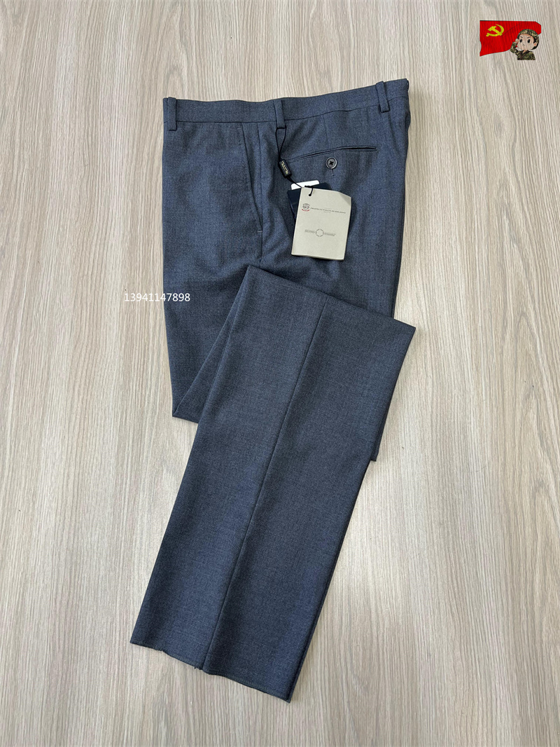 3280元比耶拉意大利进口100%羊毛灰色西裤创世品牌YK拉锁舒适版型