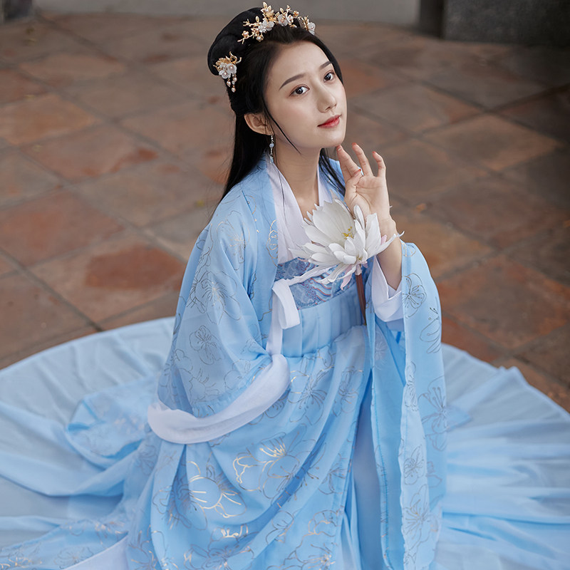 汉服女整套云梦梦泽原创烫金金大袖衫两片式齐胸民族服装