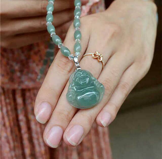 玉佛油青翡翠吊坠女款笑佛弥勒挂件玉石石佛项坠