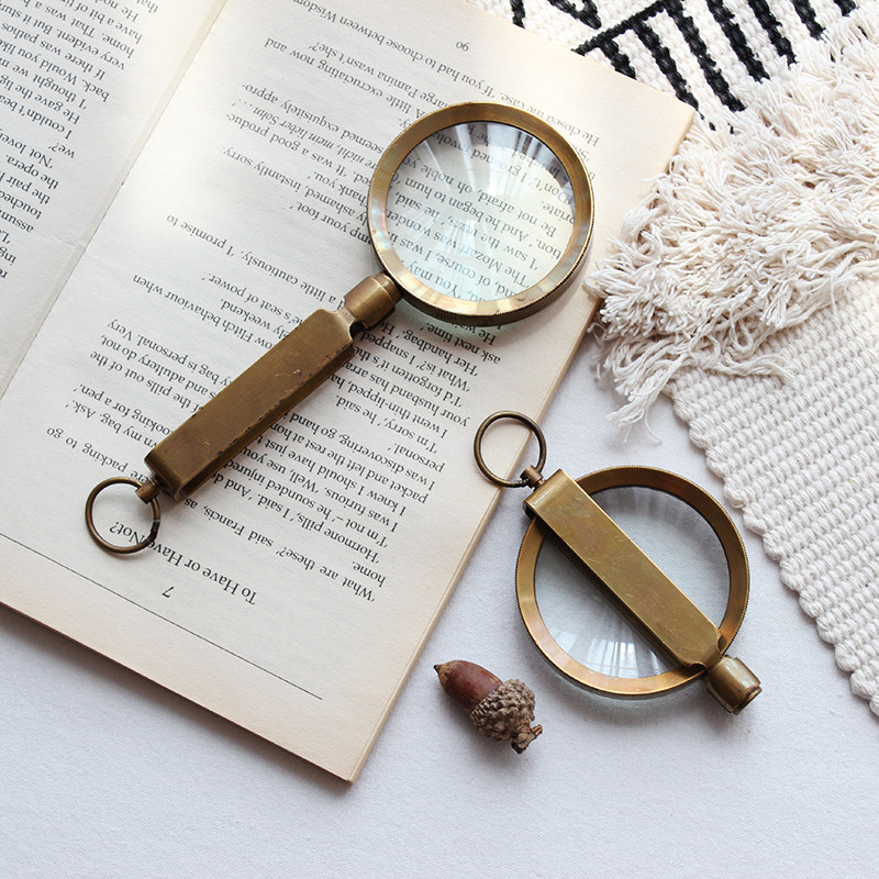 进口黄铜放大镜可折叠小手手持个性拍照道具复古放大镜