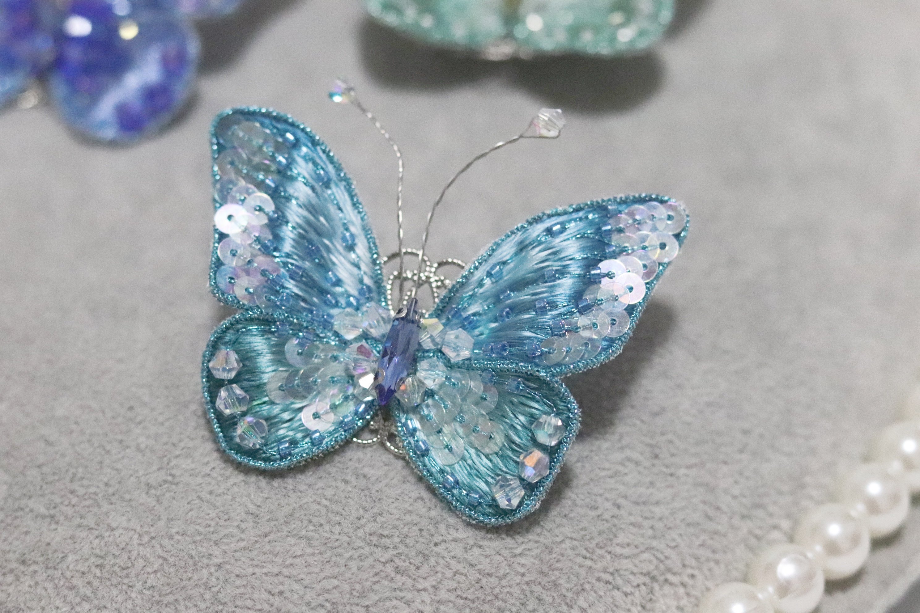 小娘传统手工苏绣法绣结合蝴蝶绣花胸针配饰耳环