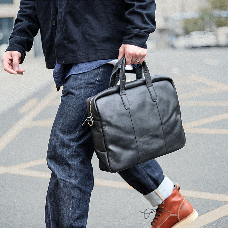 日系简约男士手提包真皮大容量拎包牛皮公文包商务男士包袋