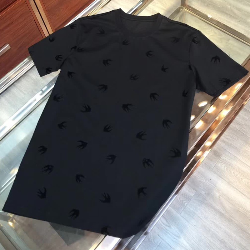 欧美夏季潮牌INS新款满身燕子植绒时尚潮流圆领短袖男女装半袖T恤