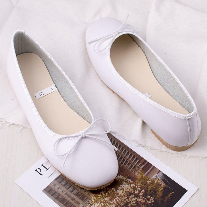 白色单鞋平底百搭韩版简约蝴蝶结浅口懒人瓢鞋豆豆鞋女夏季新款