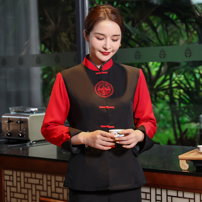 火锅店服务员棉袄中式餐厅饭店酒楼工作服长袖餐饮酒店工作制服