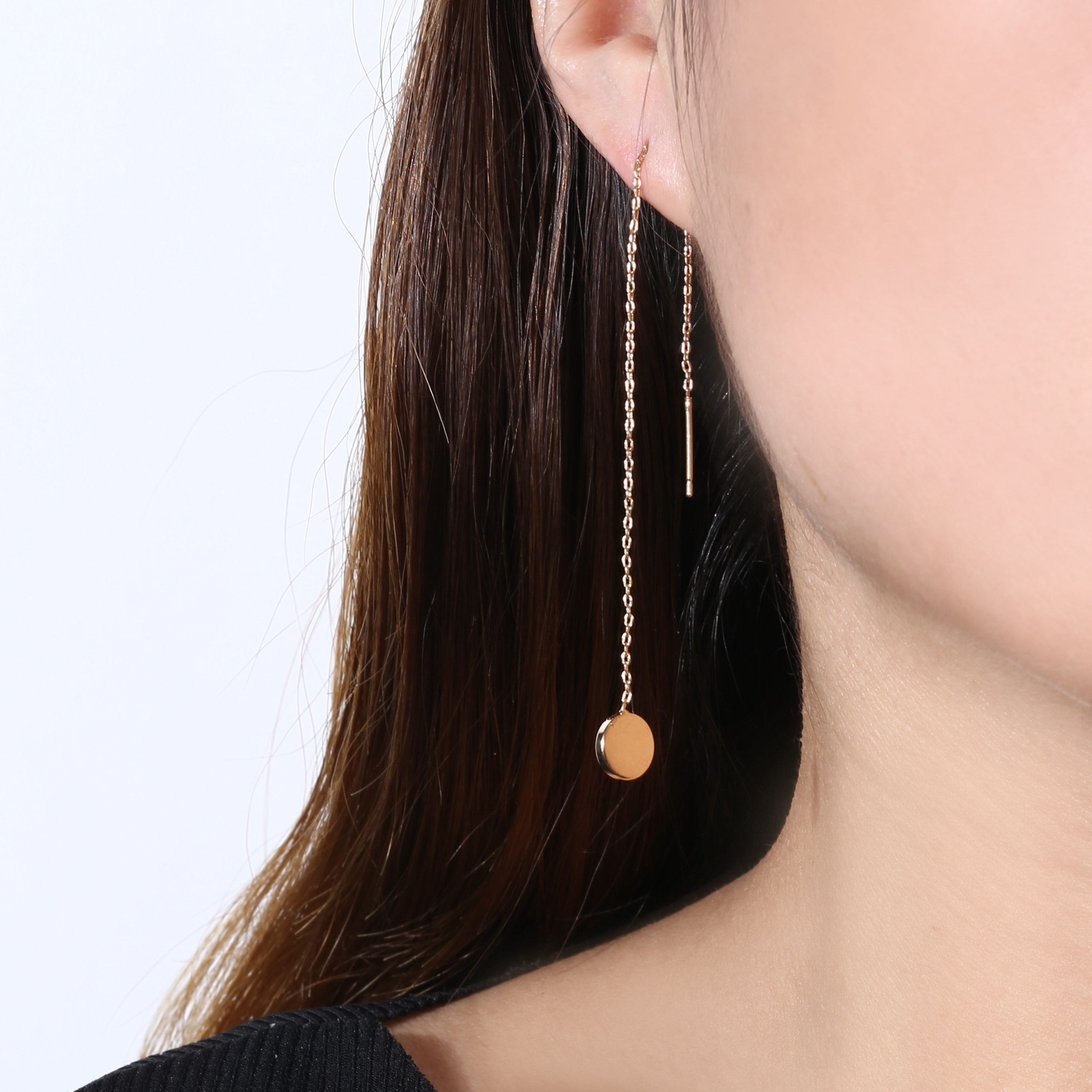 欧美百搭个性气质耳线长款简约金属几何圆球耳线