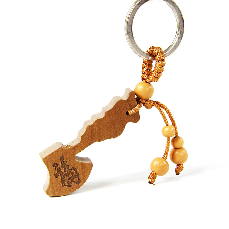 斧子桃木钥匙扣斧头吊坠木雕龙头小号项坠随身木雕