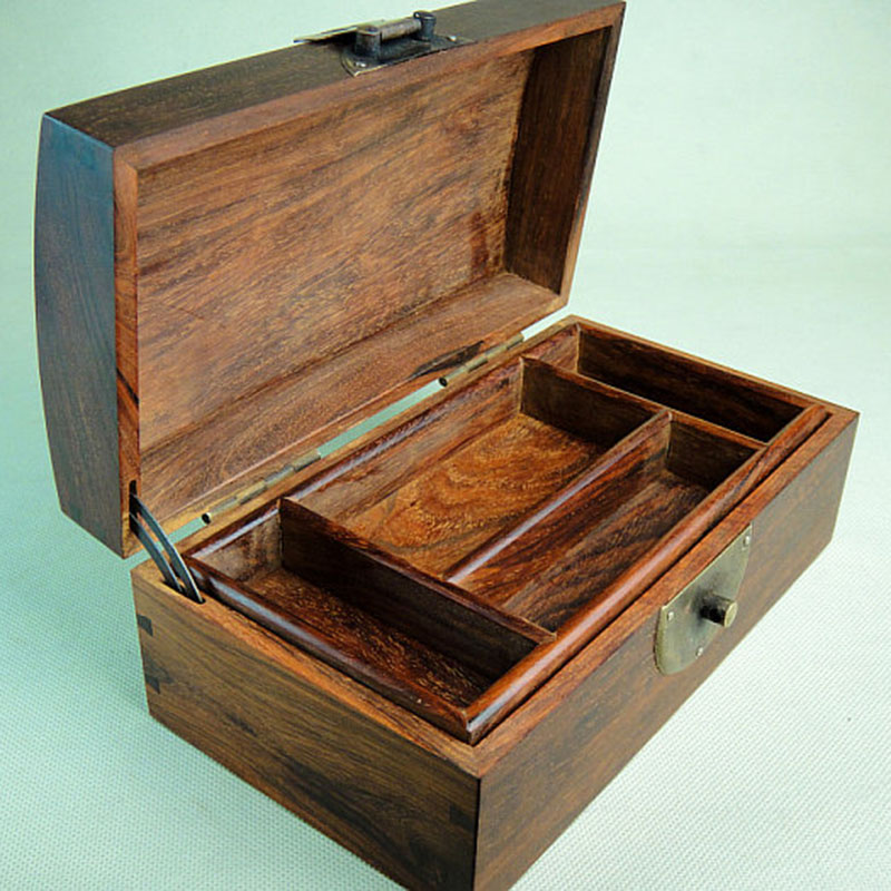 印度小叶紫檀木首饰盒状元盒弧面双层匣子珠宝箱檀香紫檀首饰箱