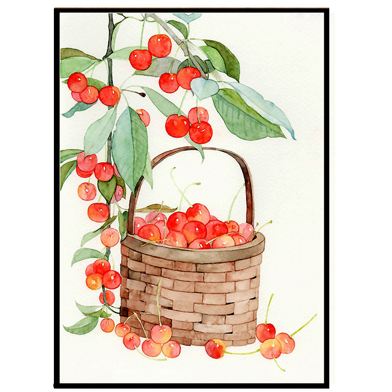 樱桃红了北欧风格小清新中式餐厅装饰画猫咪墙壁挂画装饰品房间画