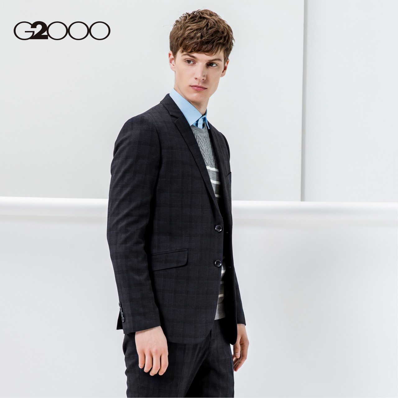 西装g2000英式商务格纹男士外套新款弹力修身西服