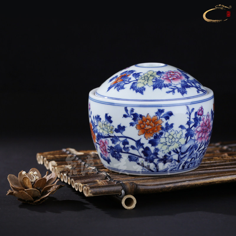 贵和祥青花斗彩花卉纹饰陶瓷茶叶罐景德镇功夫功夫茶茶叶罐