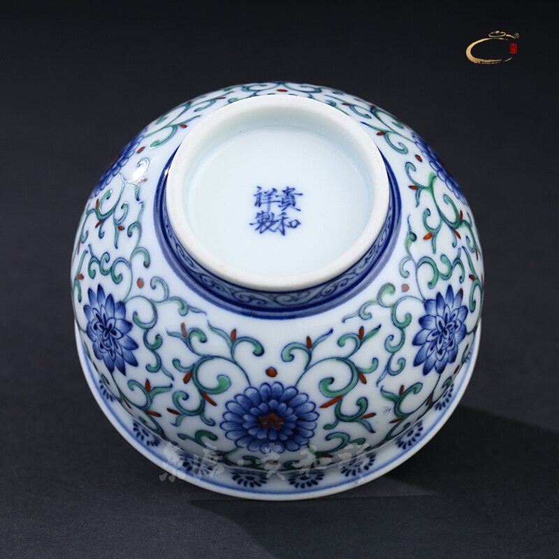 京德贵和祥专柜青花复古婴戏斗彩缠枝花卉主人品茗茶杯