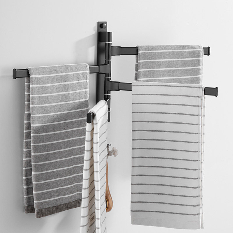 毛巾旋转杆免打孔毛巾架架子黑色太空卫生间五金毛巾挂