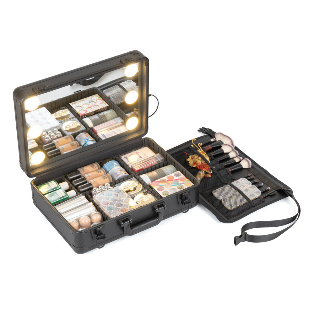 便携手提专业化妆箱 灯新娘跟妆化妆品箱触屏带镜子led可用充电宝