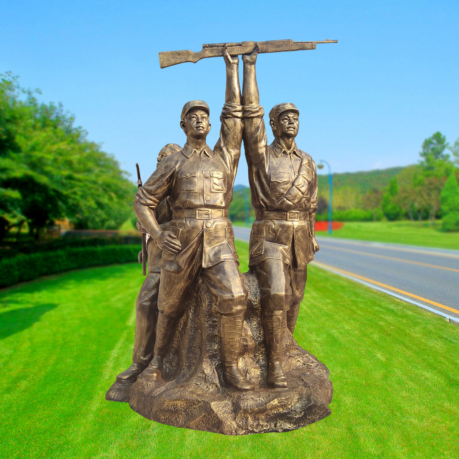 玻璃钢军人雕塑仿铜红军人物八路军抗战党文化革命摆件