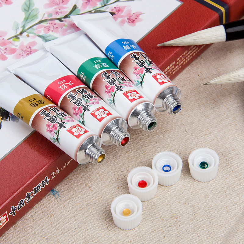 颜料国画日本樱花水墨画12ml画材入门小学生材料画画国画颜料