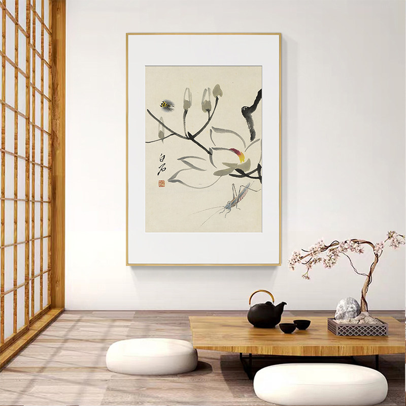 中式中国餐厅装饰画玄关花卉国风新中式水墨画齐白石国画