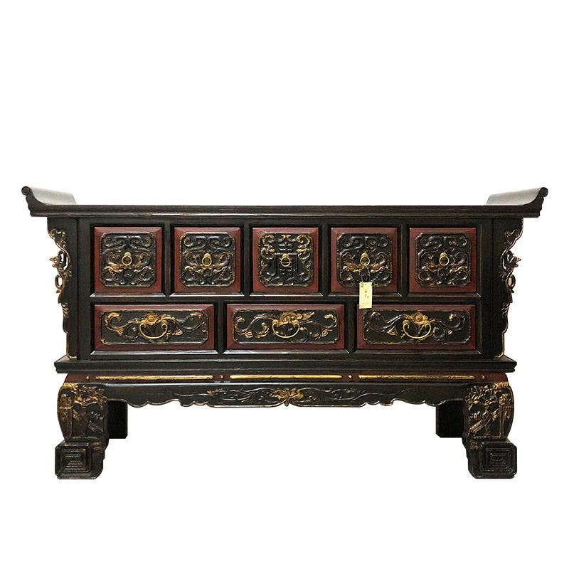 明清仿古家具实木雕花描金翘头案台新中式复古玄关台