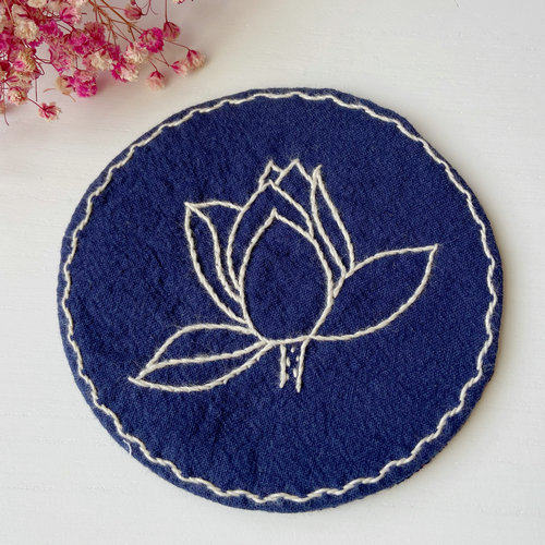 端午节茶道材料花蓝绣荷刺绣零配布艺礼物杯垫茶道