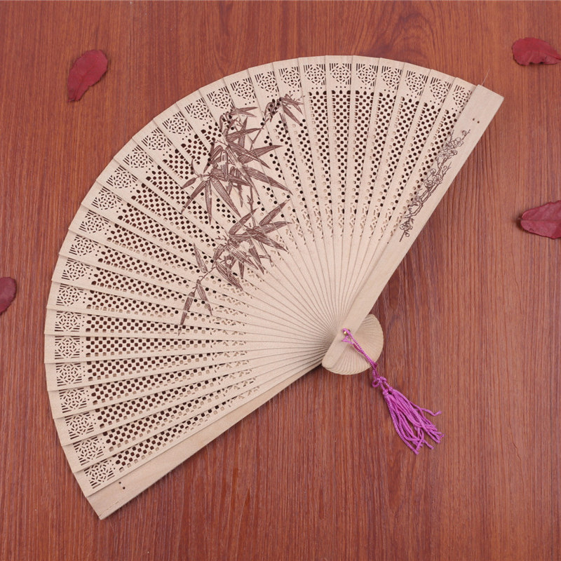 木质扇子中国风檀香扇古风镂空装饰摆件流苏配饰折扇女式折叠扇