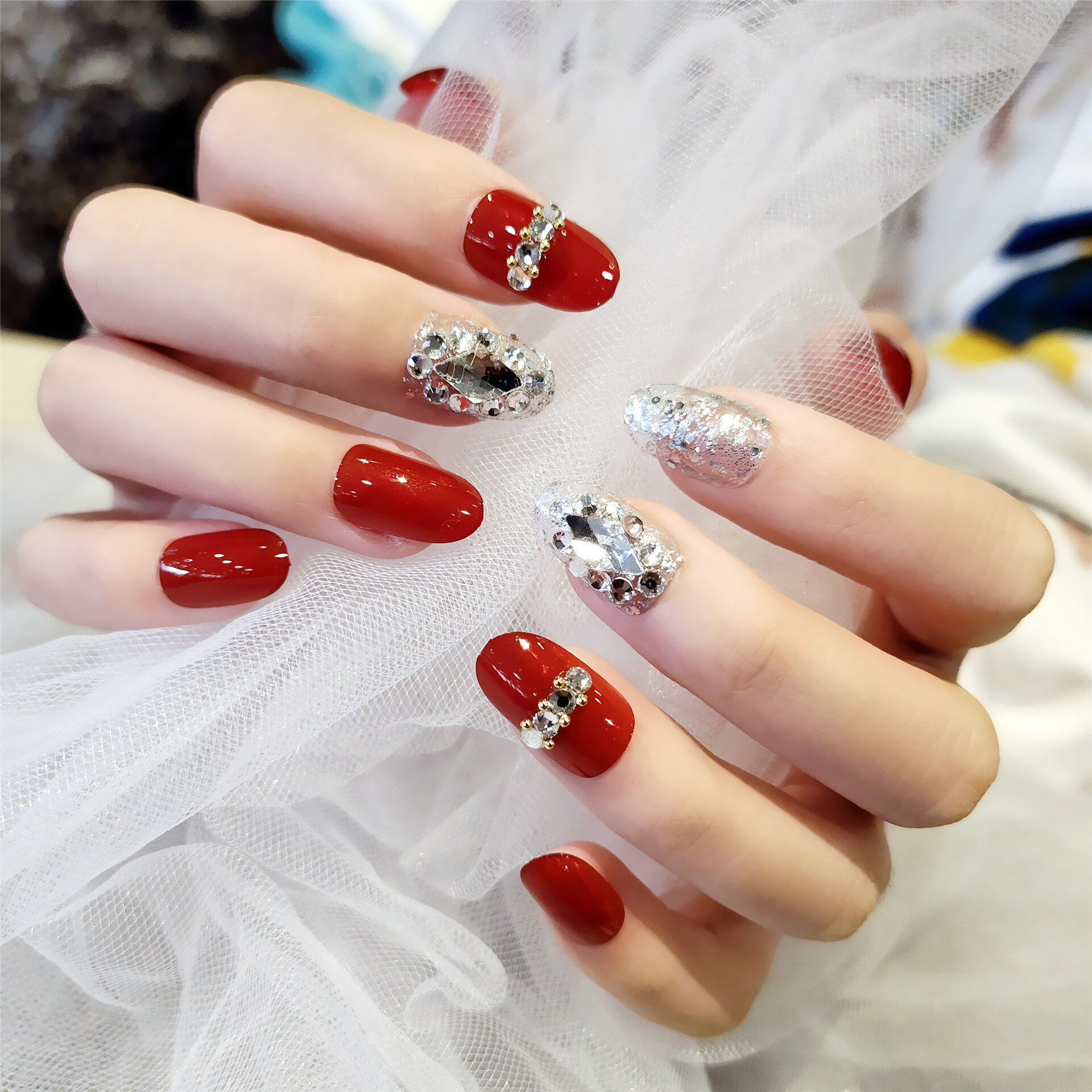 背胶可摘戴拆卸无痕穿戴新娘孕妇结婚网红同款美甲成品假指甲贴片