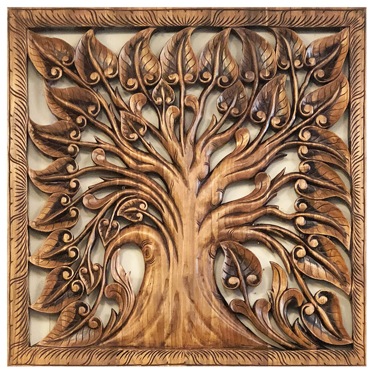 泰国菩提树木雕画家居墙面装饰客厅卧室玄关沙发背景现代壁挂饰品