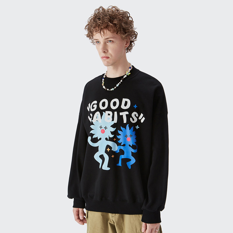 街头潮流趣味怪物小精灵卡通印花圆领卫衣男潮牌卫衣