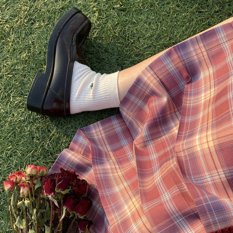 jk闭店清仓格欧费茵现货女神紫霞配色原创格裙学生校服