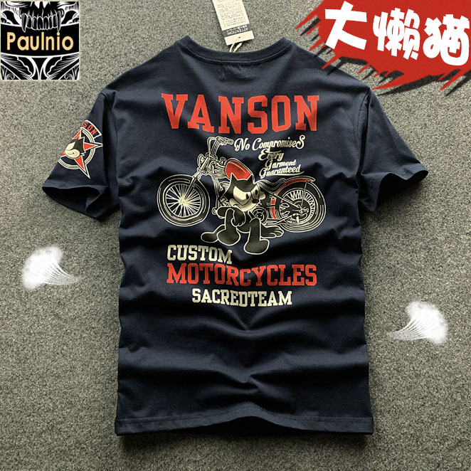 欧美街头卡通短袖t恤男港风ins日系潮牌摩托纯棉韩版嘻哈街舞半袖