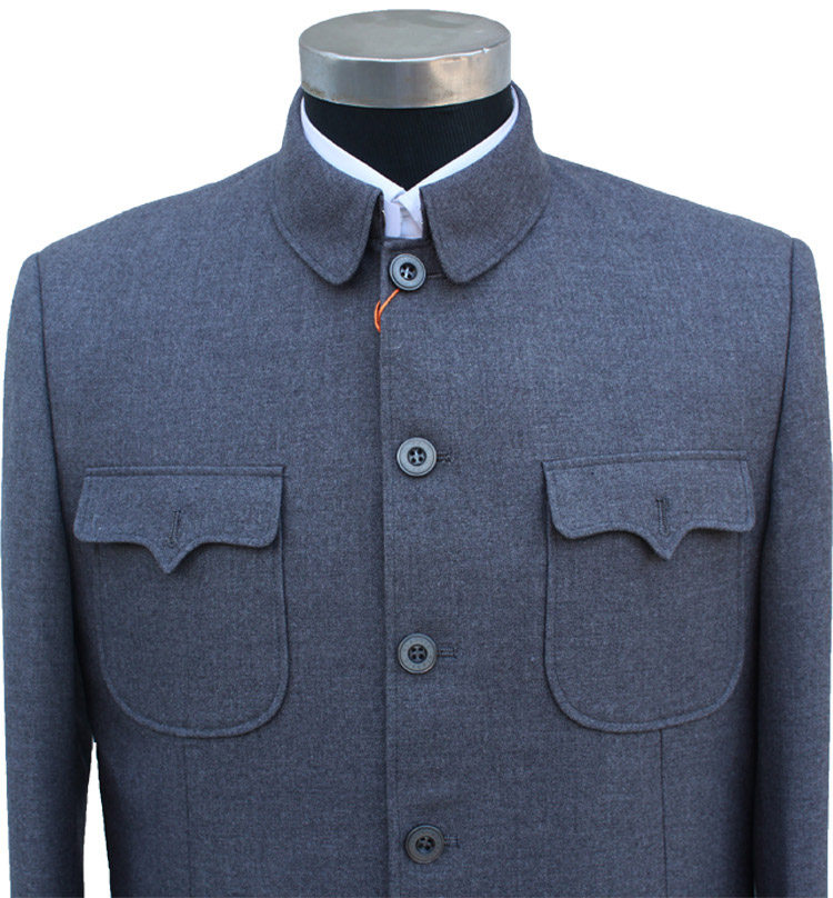 毛氏中山装灰色纯色套装中老年老款爸爸生日爷爷祝寿礼服中山服男