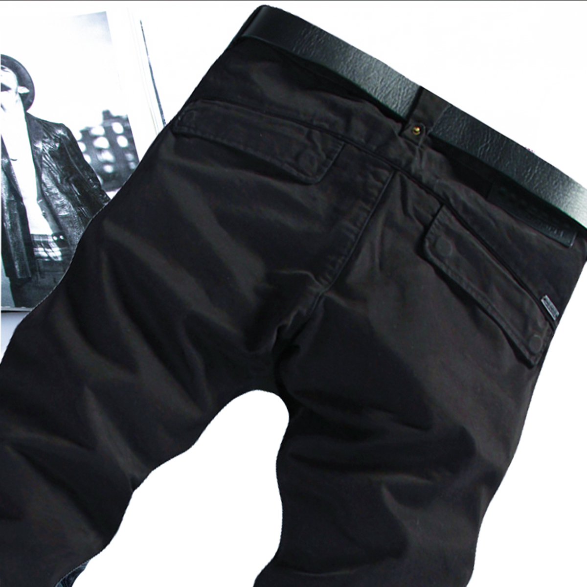 弹力纯棉男士休闲裤韩版青年修身直筒黑色春季新潮牌百搭男裤子长