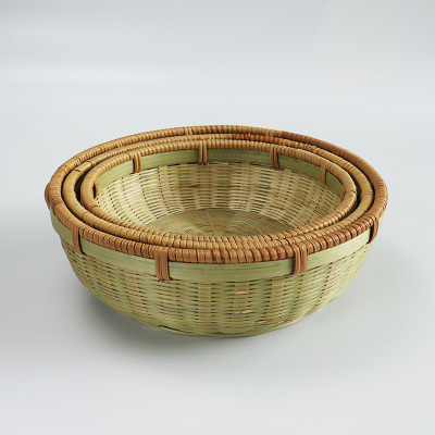 圆形竹子竹编制品竹筐竹篮子簸箕筲箕零食水果馒头框竹青竹皮编织