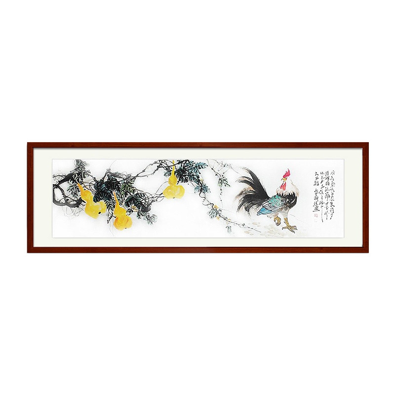 客厅大吉雄鸡公鸡葫芦条幅横条装饰画办公室手绘国画