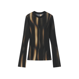 【商场同款】LESS2025年秋新款艺术印花修身长袖T恤女2P8115970