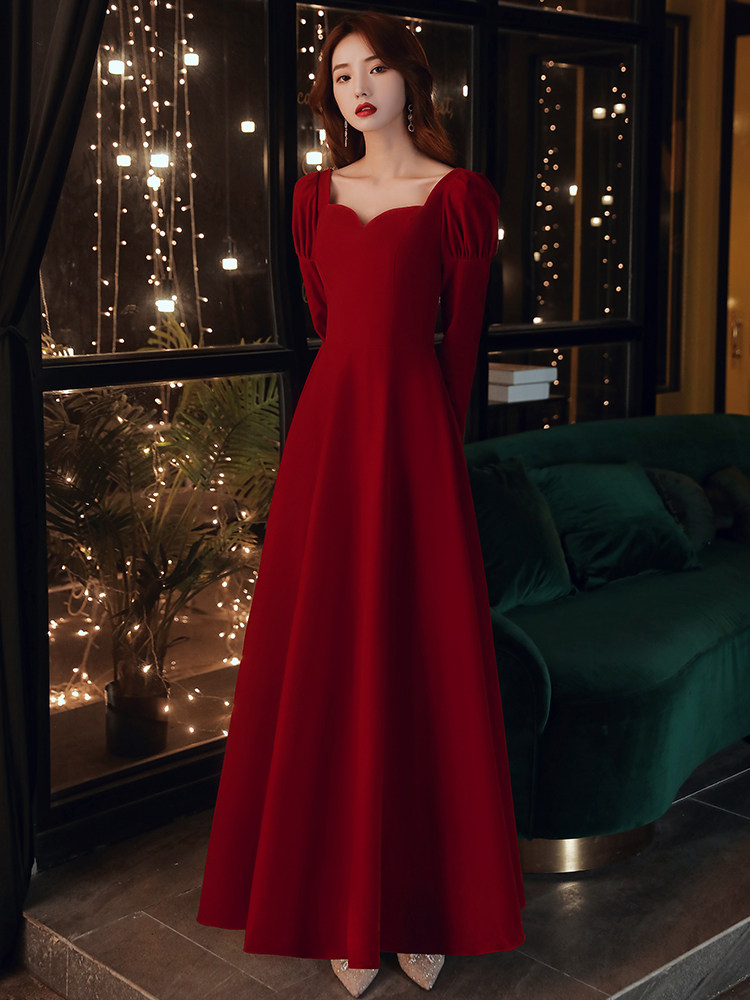 红色回门连衣裙伴娘2022年新款秋冬季礼服裙子平时礼服