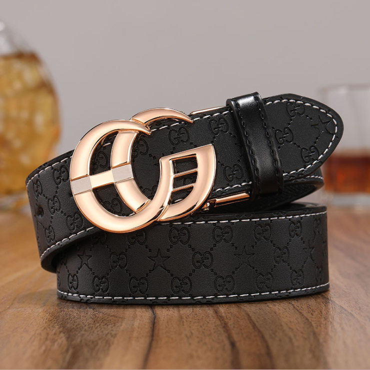 韩版男士皮带平滑真皮腰带女士网红cg字母腰带