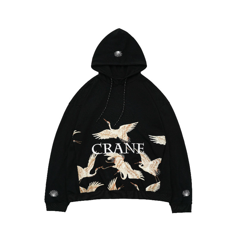 mamc潮牌中国风仙鹤飞舞卫衣刺绣帽衫连帽情侣宽松嘻哈oversize潮