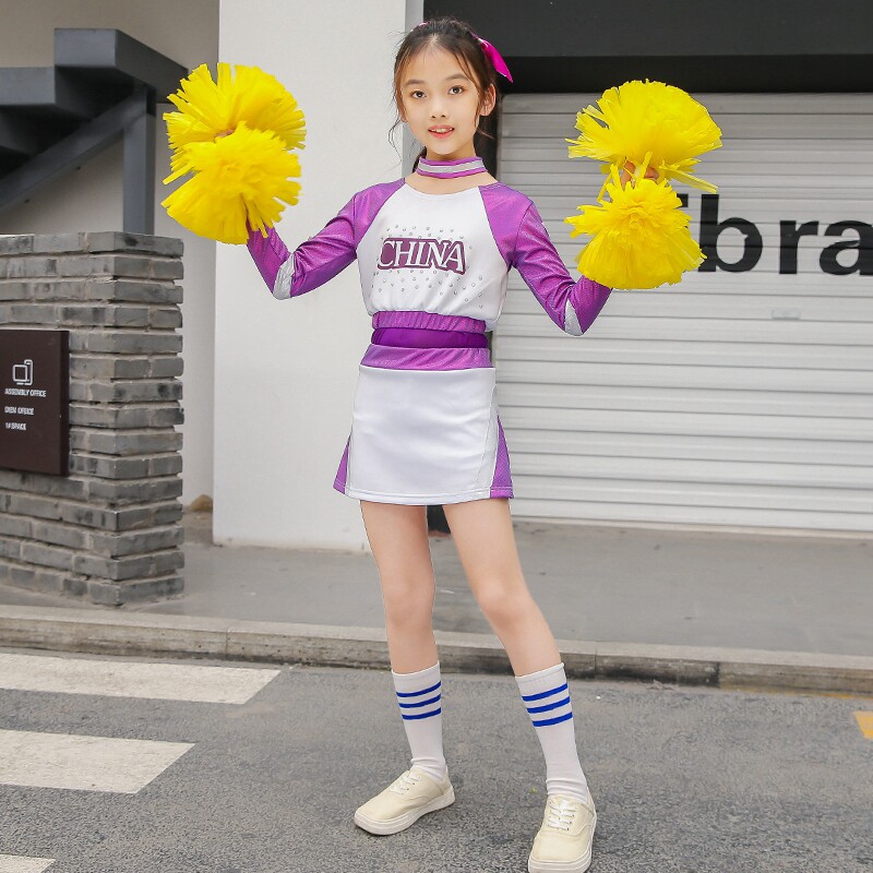 儿童啦啦操演出服长袖套装女童拉拉队表演健美操竞技儿童演出服