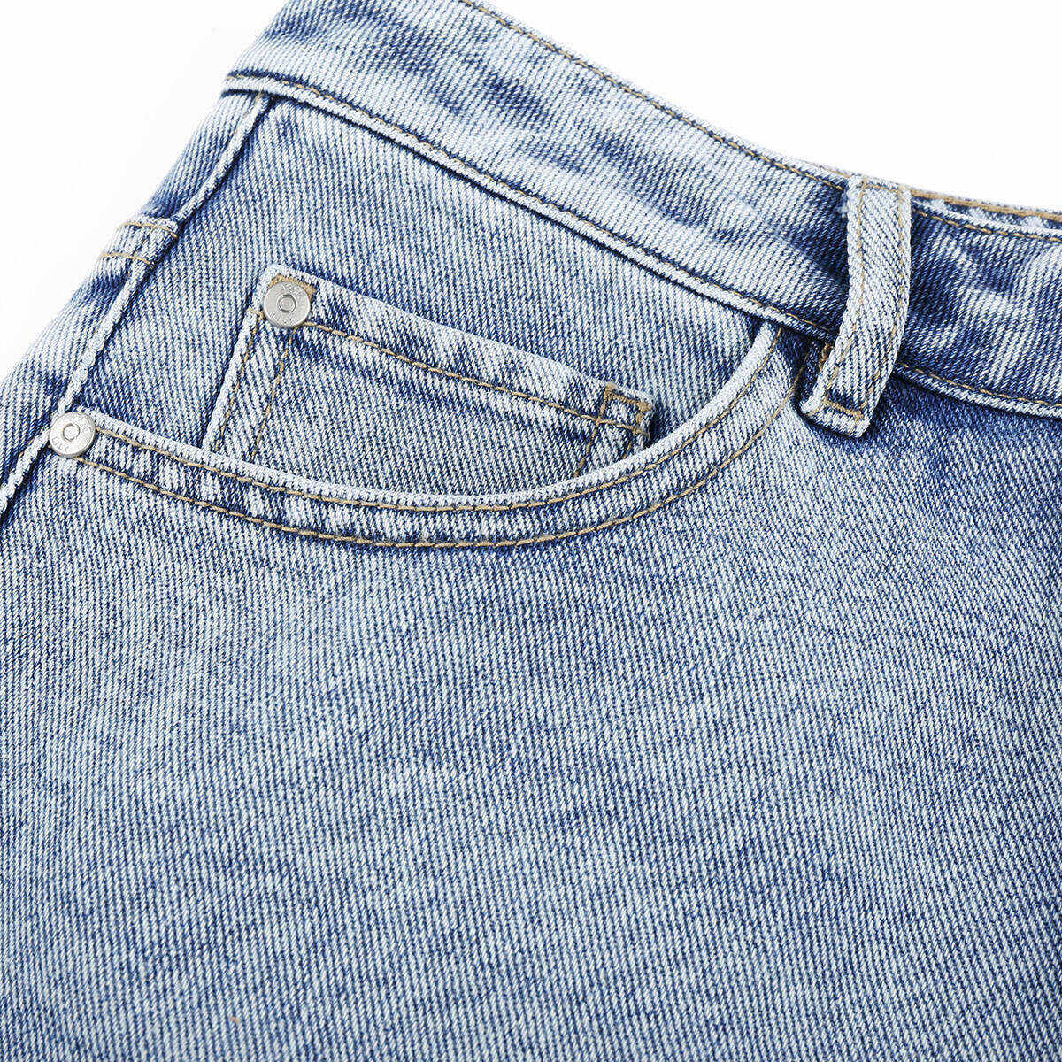 lily2021夏新款新款女装休闲不对称腰头撕边设计高腰牛仔裤