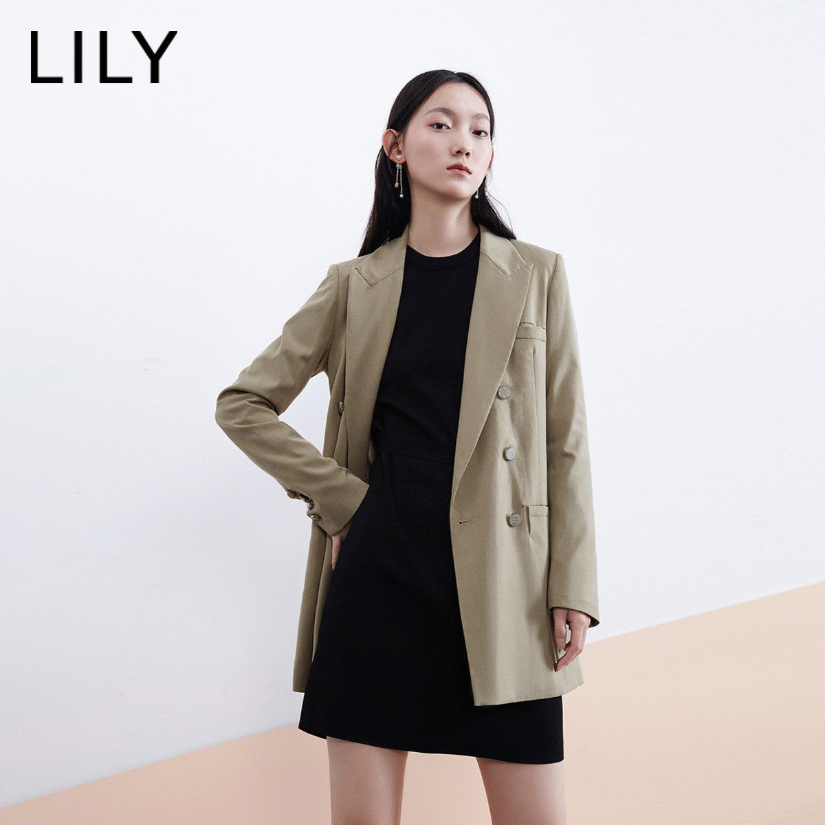 lily2020秋季新款女装复古双排中长款西装小外套西装