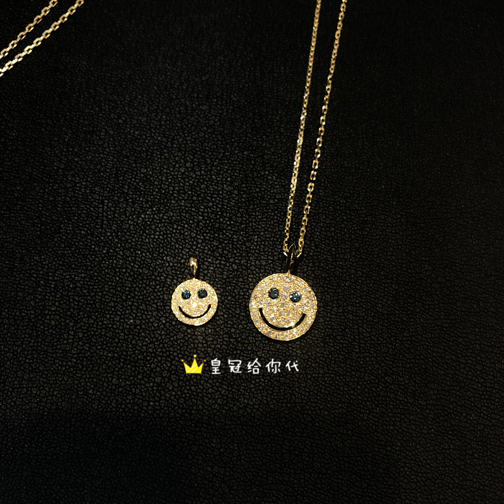 日本代购eyefunny经典招牌18k金满钻宝石笑脸吊坠项坠