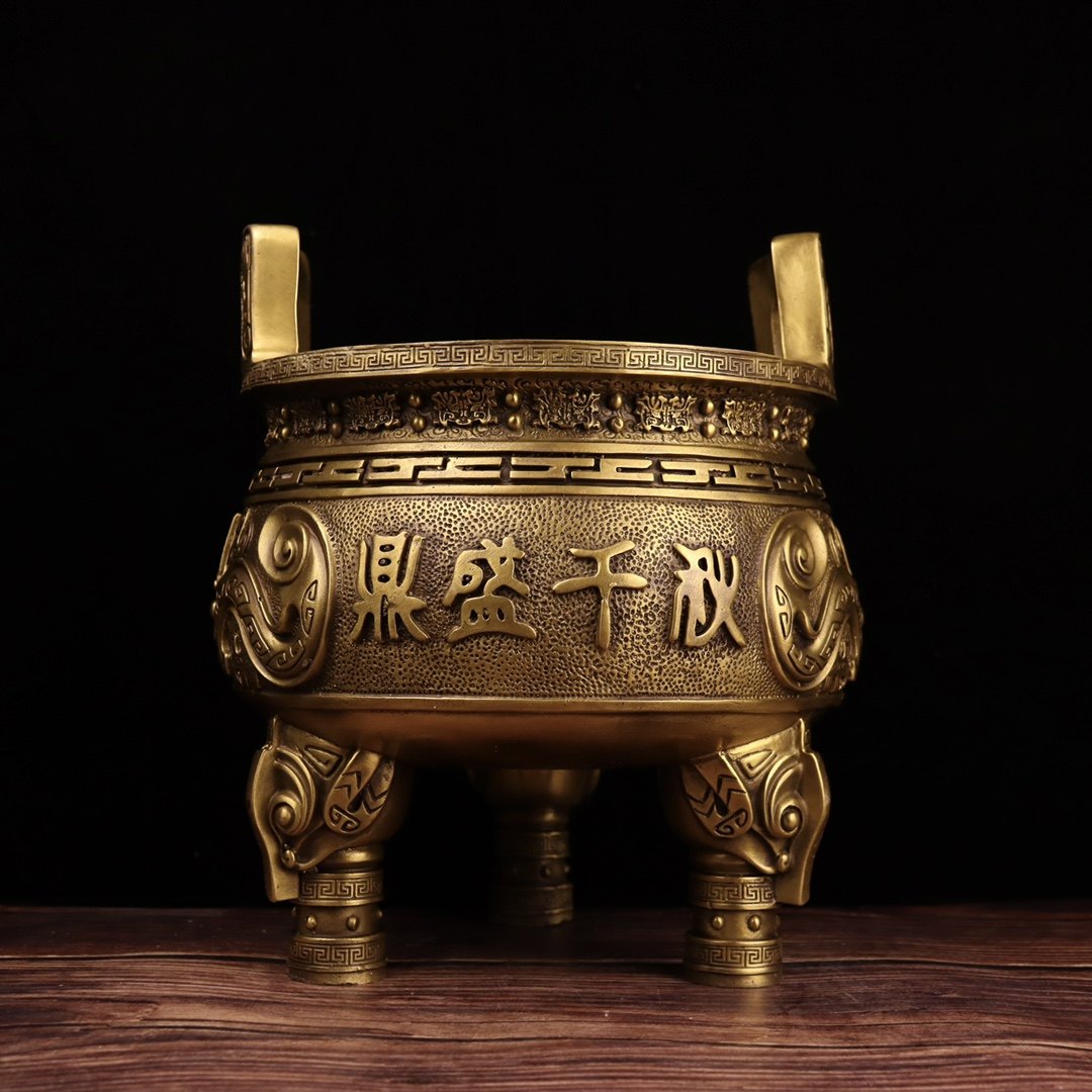 纯铜鼎盛千秋摆件风水镇宅家家居办公室客厅装饰摆件