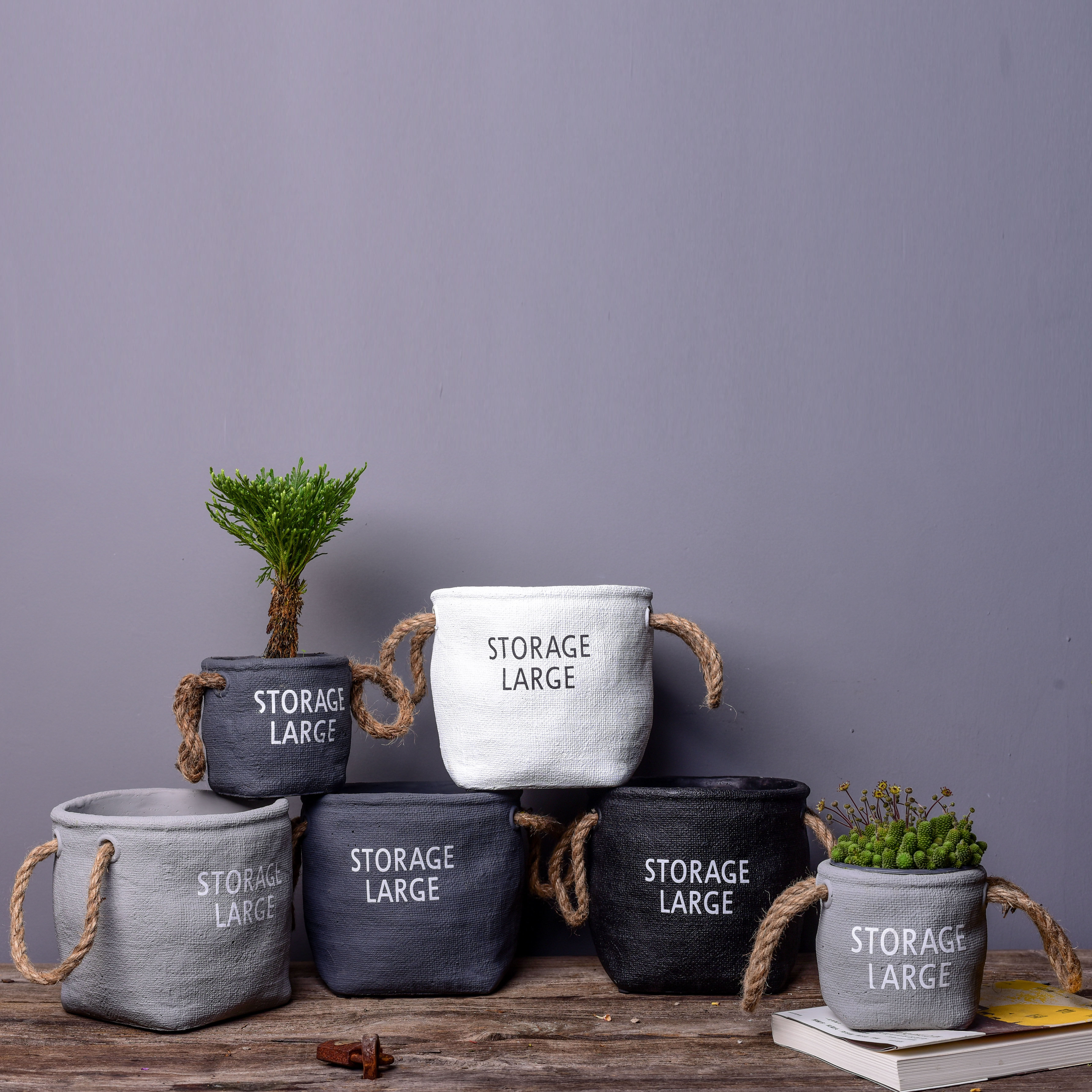 水泥麻绳圆形花盆大号小号北欧ins风简简约花盆