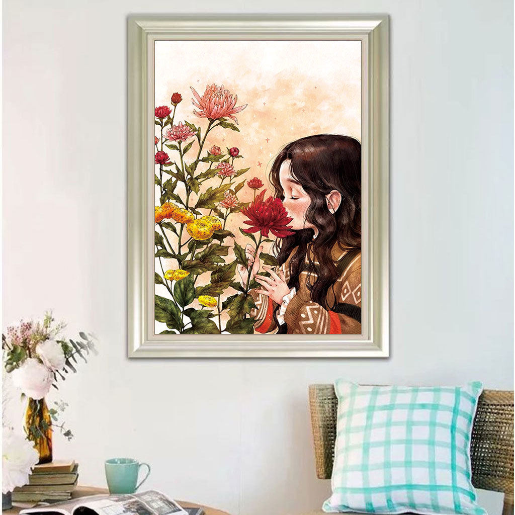 儿童玄关新款小幅竖版花草房间女孩儿手工女孩十字绣成品