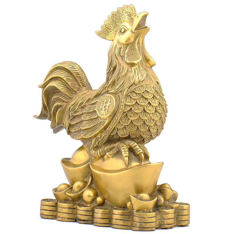 普生缘黄铜元宝公鸡摆件生肖鸡金鸡家居风水办公客厅玄关装饰品