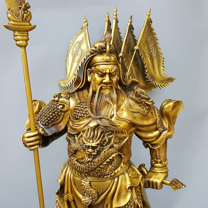 关公背旗九龙纯铜站像武财神二爷关帝圣君1米摆件
