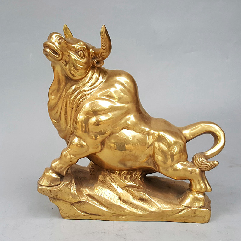 纯铜铜牛摆件生肖如意金钱黄牛家居客厅玄关摆件