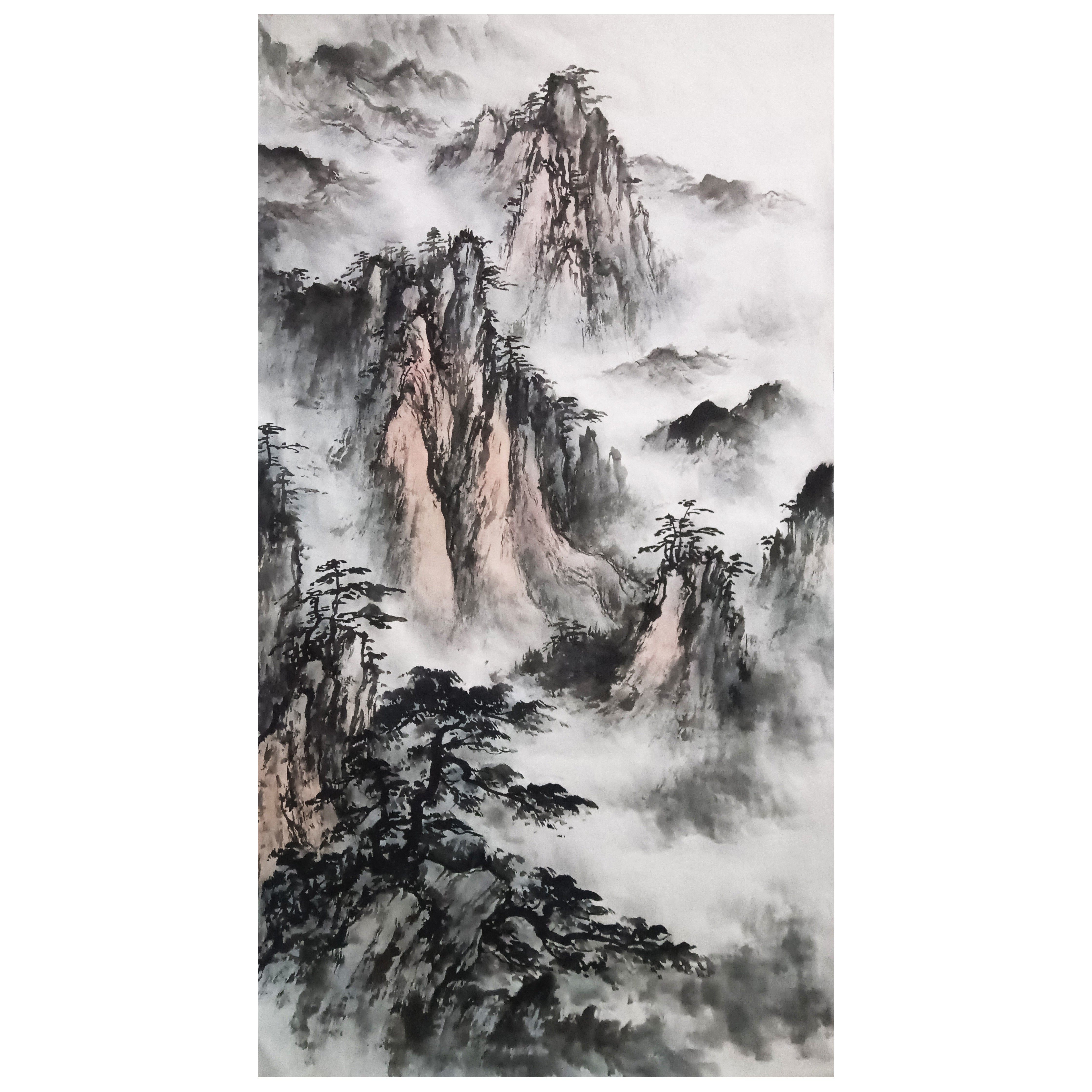 定制手绘真迹国画旭日东升山水画客厅挂画玄关办公室国画