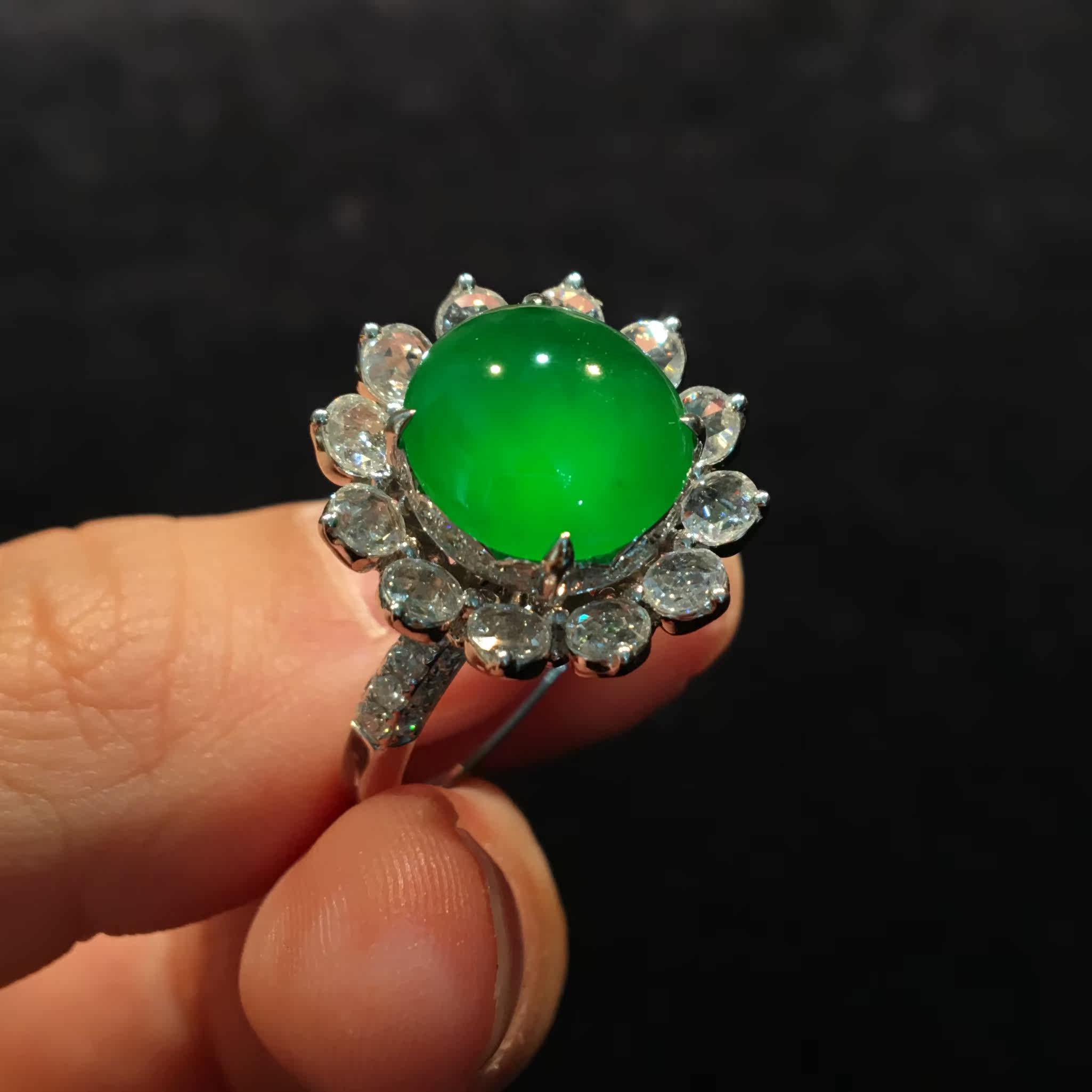 收藏饱满手饰金女18k翡翠缅甸天然辣色收藏品戒指